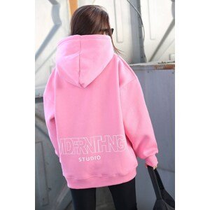 Madmext Mad Girls Pink Printed Oversize Sweatshirt