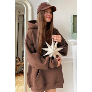 Madmext Brown Hooded Shark Oversized Sweatshirt