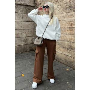 Madmext Women's Brown Wide Leg Sweatpants with Cargo Pocket