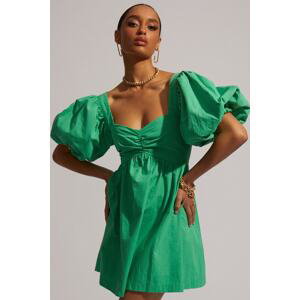 Madmext Green Heart Neck Balloon Sleeve Women's Dress