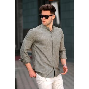 Madmext Men's Khaki Linen Plain Long Sleeve Shirt 5548