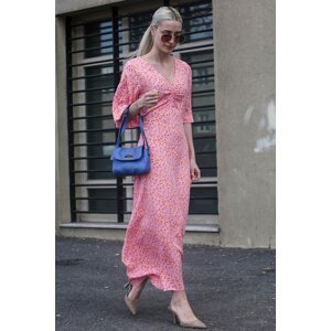 Madmext Pink Patterned V Neck Midi Dress