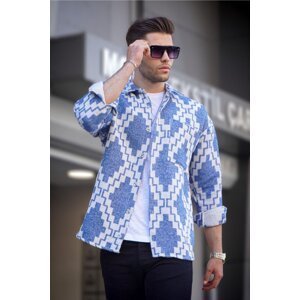 Madmext Blue Geometric Pattern Lumberjack Shirt T5575