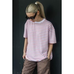Madmext Pink Striped Crew Neck T-Shirt