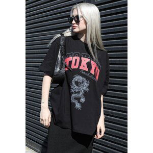 Madmext Black Printed Crew Neck Women's T-Shirt