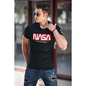 Madmext Men's Printed Black Hooded T-Shirt 4629