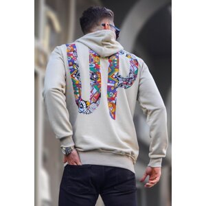 Madmext Beige Back Printed Hoodie Sweatshirt 6040