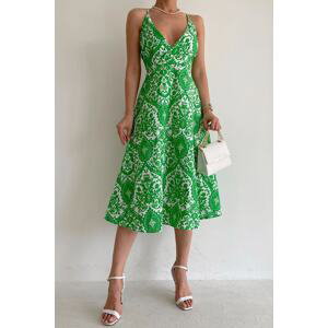 Madmext Green Patterned Low-cut Midi Dress
