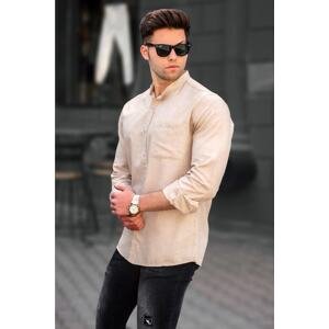 Madmext Men's Cream Linen Plain Long Sleeve Shirt 5548