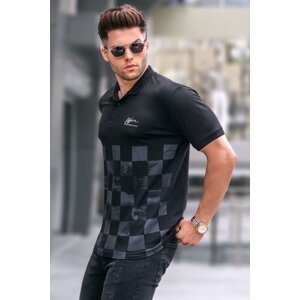 Madmext Men's Black Patterned Polo Neck T-Shirt 5871