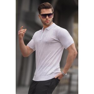 Madmext Patterned Knitwear White Polo Neck T-Shirt 6357