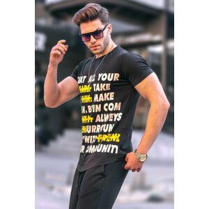 Madmext Text Detailed Black T-Shirt 3096