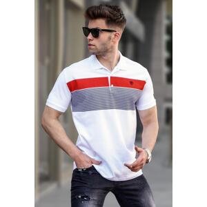 Madmext White Striped Polo Neck Men's T-Shirt 5864