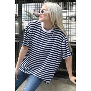 Madmext Navy Striped Crew Neck T-Shirt