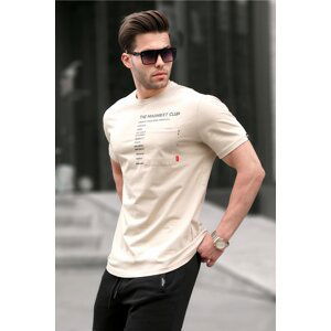 Madmext Men's Beige Pocket Printed T-Shirt 5861