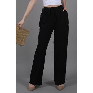 Madmext Black Crinkle Fabric Basic Women's Beach Trousers Mg1778
