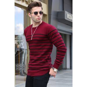 Madmext Burgundy Striped Crew Neck Knitwear Sweater 5992