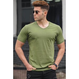 Madmext Basic V Neck Green T-Shirt 5281