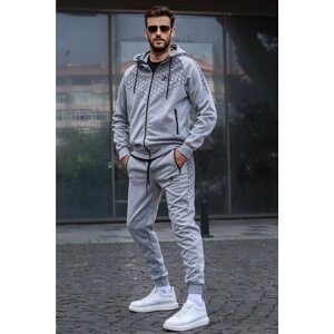 Madmext Gray Printed Hooded Tracksuit Set 5906