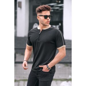 Madmext Men's Black Zipper Collar Combed Cotton T-Shirt