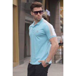 Madmext Men's Blue Striped Polo Neck T-Shirt 5215