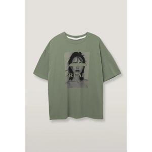 Madmext Women's Almond Green Oversize Printed T-Shirt