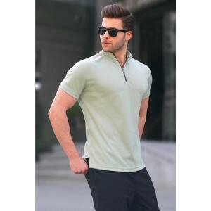 Madmext Men's Zipper Collar Mint Green T-Shirt 6120