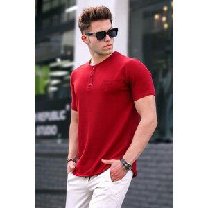 Madmext Burgundy Buttoned Knitwear Men's T-Shirt