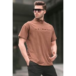 Madmext Men's Brown Zipper Collar T-Shirt 5858