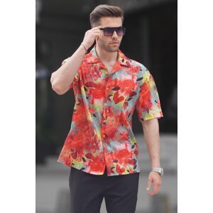 Madmext Men's Red Short Sleeve Patterned Shirt 6700