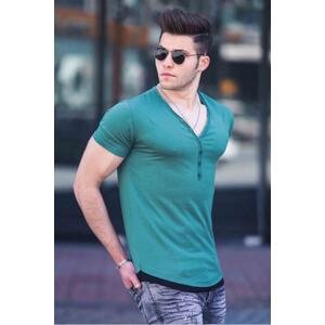 Madmext Men's Buttoned Green T-Shirt 4490