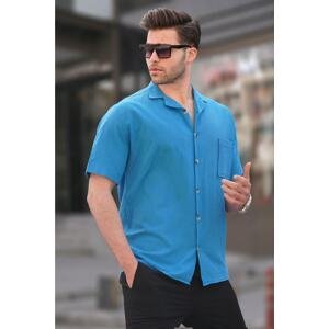 Madmext Blue Basic Men's Short Sleeve Shirt 5598