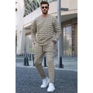 Madmext Beige Quilted Patterned Tracksuit 5907