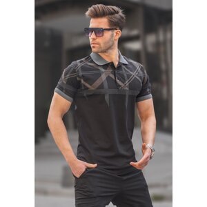 Madmext Black Patterned Polo Neck Men's T-Shirt 6080