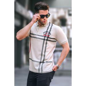 Madmext Beige Patterned Polo Neck Men's T-Shirt 5872