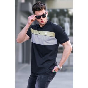 Madmext Men's Black Striped Polo Neck T-Shirt 5864