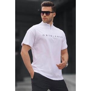 Madmext Men's White Zipper Collar T-Shirt 5858