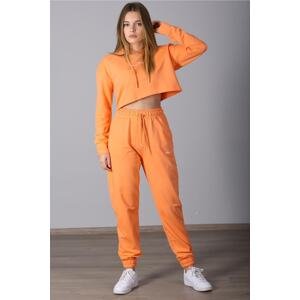 Madmext Mad Girls Women's Orange Hoodie and Tracksuit Set
