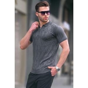 Madmext Patterned Knitwear Anthracite Polo Neck T-Shirt 6357