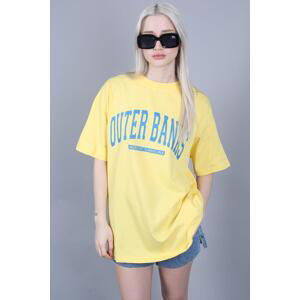 Madmext Yellow Printed Oversize Round Neck Women's T-Shirt