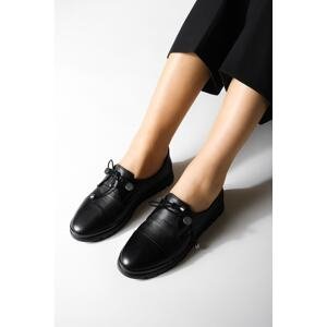 Marjin Women's Genuine Leather Comfort Casual Shoes Lace-up Demas Black