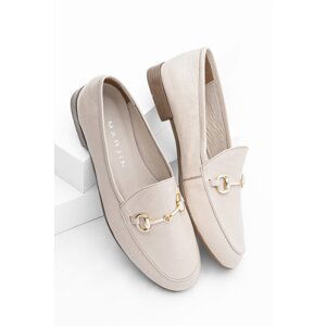 Marjin Women's Genuine Leather Chain Loafer Casual Shoes Tanle beige