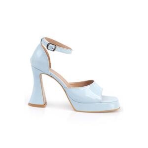 Capone Outfitters Capone Blunt Toe Ankle Strap Hourglass Heeled Platform Patent Leather Baby Blue Women's Sandals