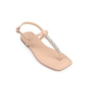 Capone Outfitters Capone Skin Flip Flops Stone Ankle Strap Flat Heel Nude Women's Sandals