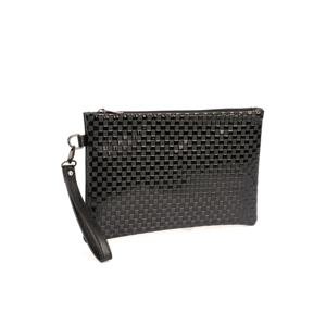 Capone Outfitters Capone Patent Leather Pyramid Embossed Paris Black Women's Clutch Bag