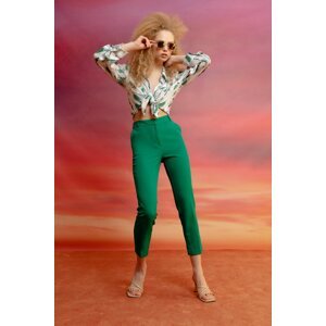 Lafaba Women's Green High Waist Fabric Trousers