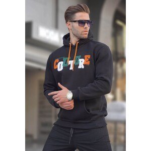 Madmext Black Hooded Sweatshirt with Embroidery 6029