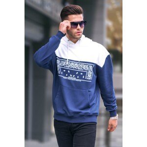 Madmext Navy Blue Hoodie with Patterned Sweatshirt 6022