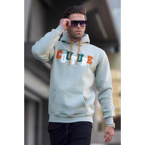 Madmext Mint Green Hooded Sweatshirt with Embroidery 6029