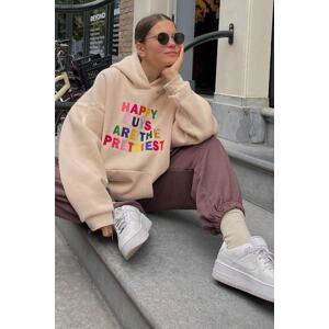 Madmext Beige Color Embroidered Crew Neck Sweatshirt